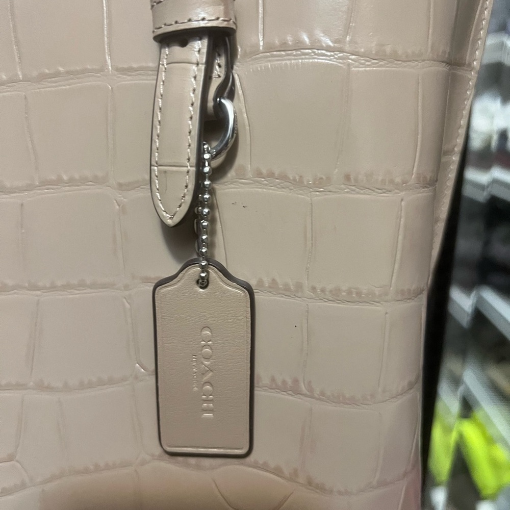 Coach Mollie Tote Light Beige Croc-Embossed Tote - Picture 3 of 12